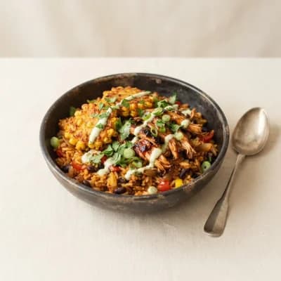 Greggs Smoky Cajun Rice with BBQ Chicken and Sweetcorn Fritters